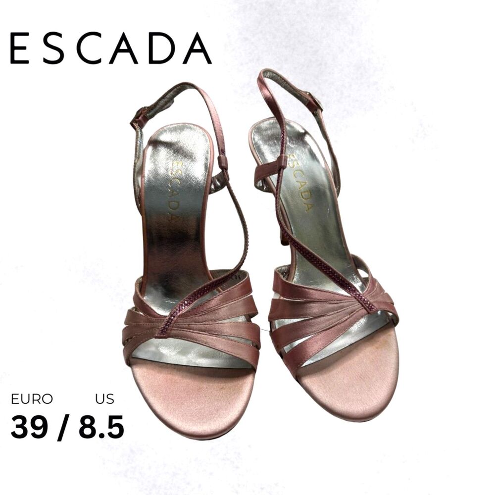 Escada Pink Strappy Sandal Heels with Pink Crystals Size 8.5